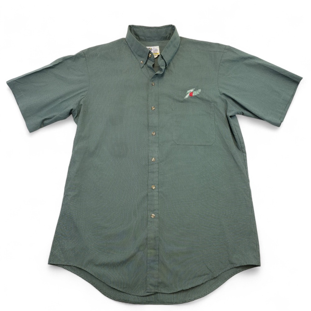 VTG 7UP Riverside Work Shirt USA Made Button Up Green Short Sleeve L Retro